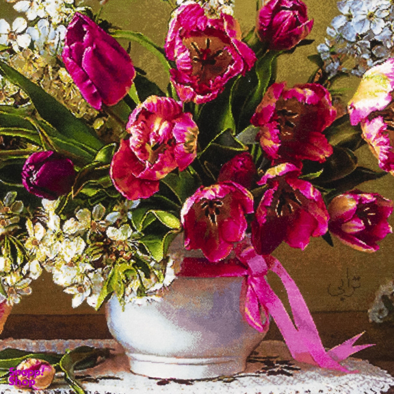 تابلو فرش دستباف سی پرشیا مدل گل در گلدان سرامیکی کد 903650