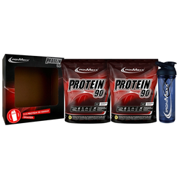 پودر پروتئین 90 آیرون مکس وزن 1 کیلوگرم بسته 2 عددی به همراه شیکر