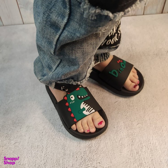 دمپایی بچگانه زیتون مدل داینو تا به تا کد 131410 رنگ مشکی