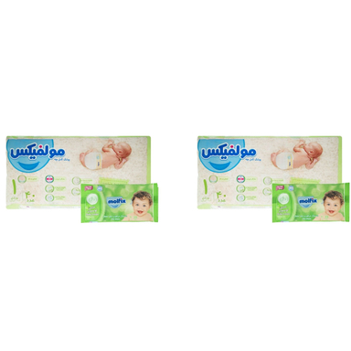 پوشک مولفیکس سایز 1 بسته 40 عددی به همراه دستمال مرطوب مجموعه 2 عددی