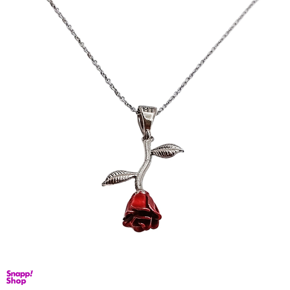 زنجیر گردنبند و پلاک مدل گل رز سپیدار کد 12