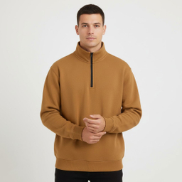 سویشرت نیم زیپ مردانه به رسم کد 80020 رنگ نسکافه ای