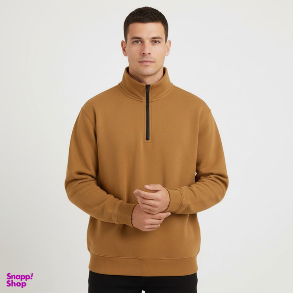 سویشرت نیم زیپ مردانه به رسم کد 80020 رنگ نسکافه ای