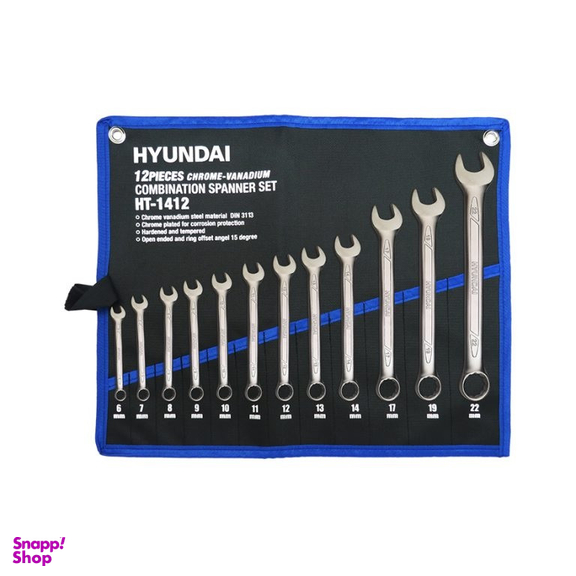 آچار یک سر تخت و یک سر رینگ هیوندای مدل HT-1412 مجموعه 8 عددی