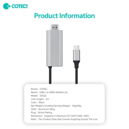 کابل تبدیل Type-C به HDMI کوتتسی مدل 33025 طول 2 متر