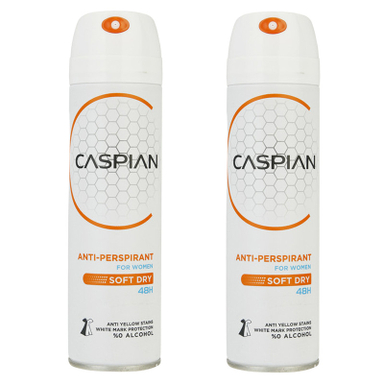 اسپری ضد تعریق زنانه کاسپین مدل Soft Dry حجم 150 میلی لیتر مجموعه 2 عددی