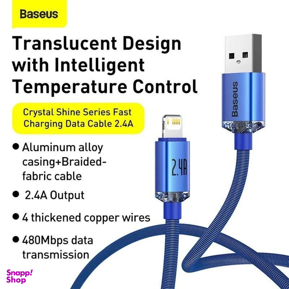 کابل USB به لایتنینگ باسئوس مدل Crystal Shine Series طول 1.2 متر