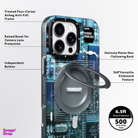 کاور گوشی موبایل یانگ کیت مدل Cyberpunk 360 Spin Magnetic Stand Case مناسب برای اپل iPhone 16 Pro Max