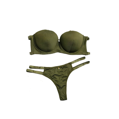 ست شورت و سوتین زنانه مدل مروارید رنگ سبز زیتونی