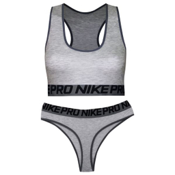 ست نیم تنه و شورت ورزشی زنانه کوزا طرح NIKE مدل 9151-1 رنگ خاکستری روشن