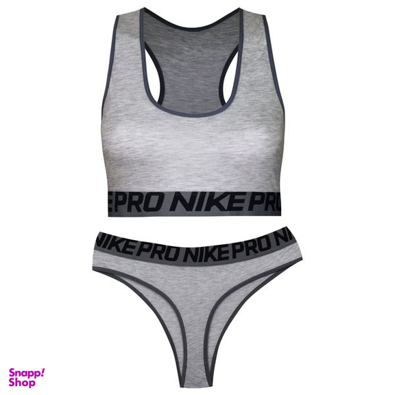 ست نیم تنه و شورت ورزشی زنانه کوزا طرح NIKE مدل 9151-1 رنگ خاکستری روشن