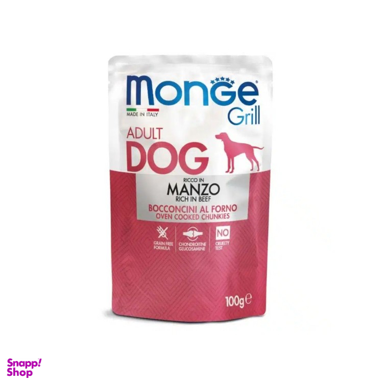 پوچ سگ مونگه مدل Grill Adult Dog طعم بیف وزن 100 گرم