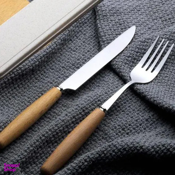 ست چاقو و چنگال میوه‌ خوری مدل دسته چوبی کد n200 مجموعه 6 عددی