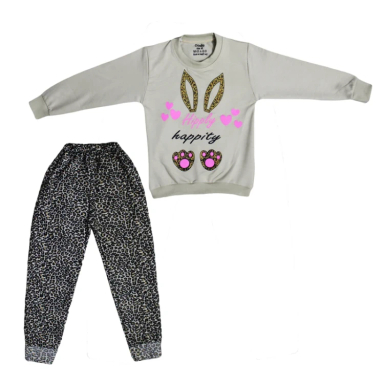 ست بلوز و شلوار راحتی دخترانه چیندکا مدل گربه کد 1005