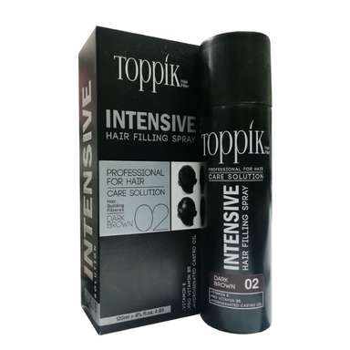 اسپری پرپشت کننده مو تاپیک هیر فیلر مدل Intensive شماره 02 رنگ قهوه ای تیره حجم 120 میلی لیتر