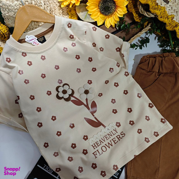 ست تیشرت و شلوارک دخترانه مدل گلبرگ کد 9087