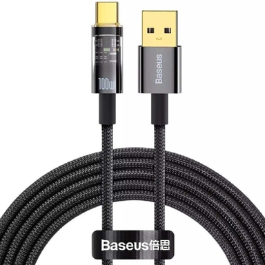 کابل دیتا 100 وات USB به Type-C بیسوس مدل Explorer Series Auto Power-Off طول 1 متر
