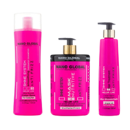 پک شامپو و ماسک داخل و بعد حمام نانوگلوبال مدل Shine System سری Anti Frizz حجم 1000 میلی لیتر