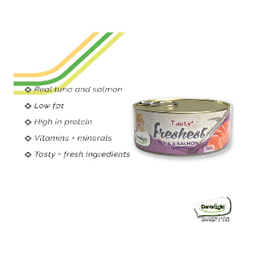 کنسرو غذای گربه دنتالایت مدل TUNA SALMON وزن 80 گرم بسته 6 عددی