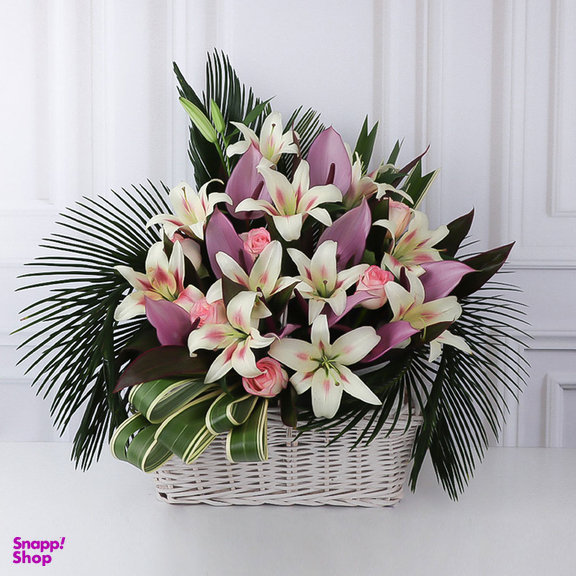 سبد گل طبیعی رز و لیلیوم ویهان