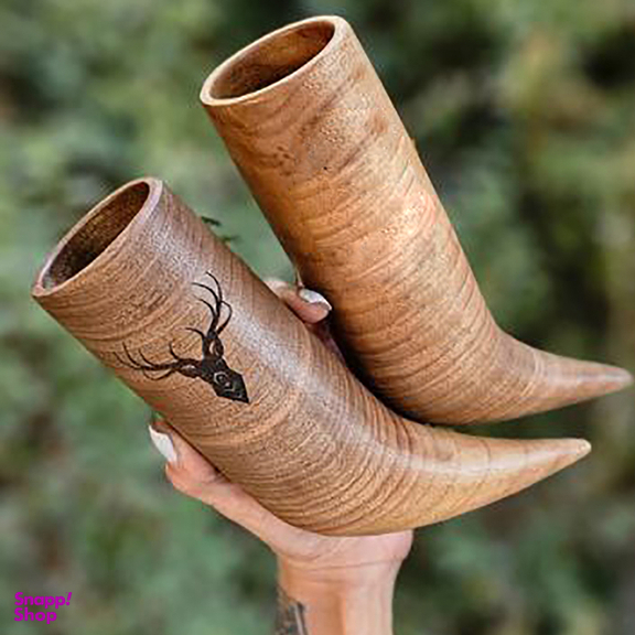 لیوان چوبی لیمو کمپ مدل شاخ وایکینگی طرح گوزن