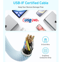 کابل دیتا 240 وات Type-C انکر مدل Zolo PD3.1 طول 1.5 متر