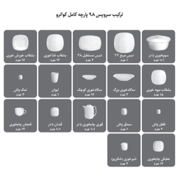 سرویس غذاخوری 98 پارچه چینی زرین ایران سری کواترو مدل مونت کارلو درجه یک