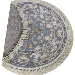 فرش گرد طرح زنبق رنگ زمینه طوسی