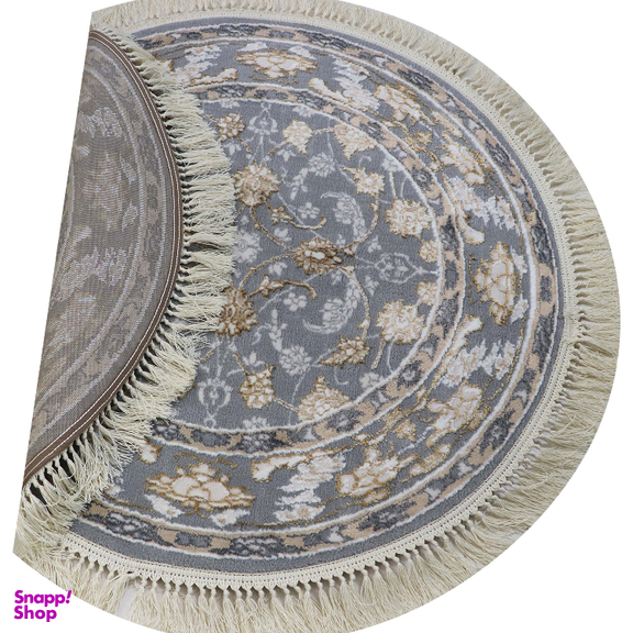 فرش گرد طرح زنبق رنگ زمینه طوسی