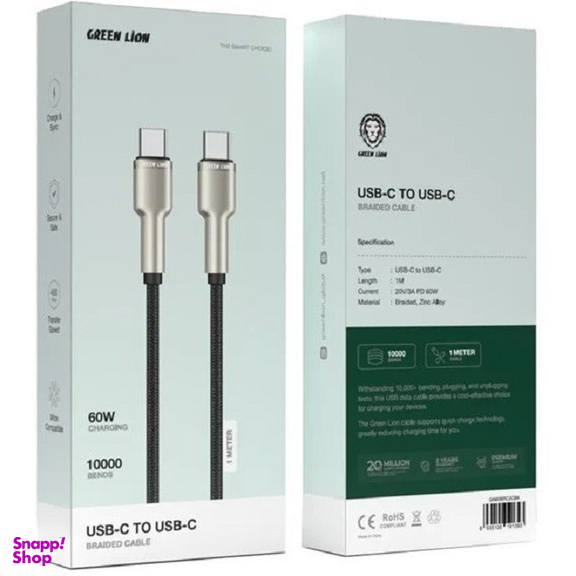 کابل دیتا 60 وات Type-C گرین لاین مدل Braided Zinc Alloy طول 1 متر
