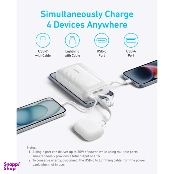 پاوربانک انکر مدل A1681 ظرفیت 20000 میلی آمپر ساعت به همراه کابل لایتنیگ و USB Type-C