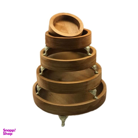 سینی چوبی مدل پایه دار طرح گرد مجموعه 5 عددی