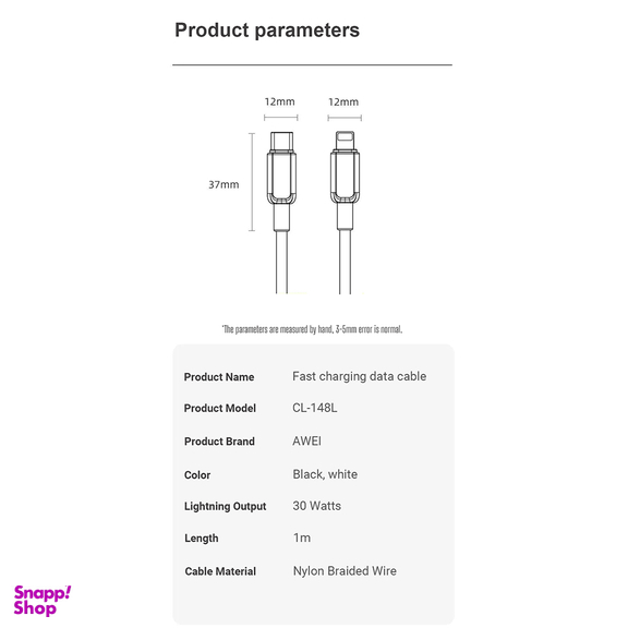 کابل دیتا Type-C به Lightning اوی مدل CL-148L 30W طول 1 متر