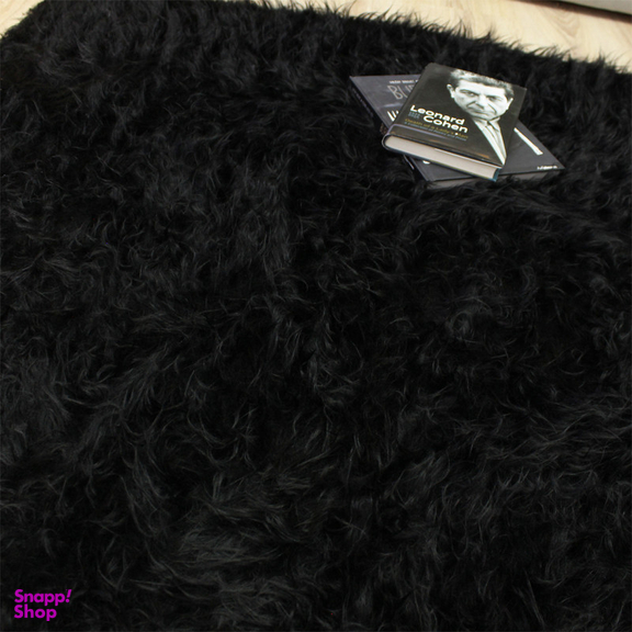 فرش ماشینی شاران هوم طرح خز پرز بلند مدل اسفنج دار زمینه مشکی