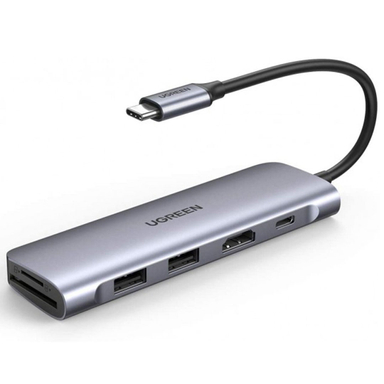 هاب 2 پورت Type C به USB 3.0 با یک پورت HDMI و درگاه کارت حافظه یوگرین (Ugreen) مدل CM195