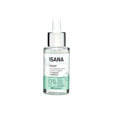 سرم آبرسان هیالورونیک اسید و پانتنول ایسانا مدل pure حجم 30 میلی لیتر