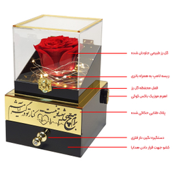باکس گل رز جاودان مدل گنجینه طرح عاشقانه