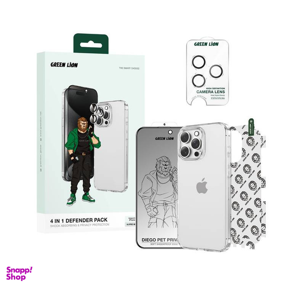 محافظ صفحه نمایش گرین لاین مدل 4in1 مناسب برای گوشی موبایل اپل iPhone 16 Pro Max به همراه محافظ پشت گوشی و محافظ لنز و کاور