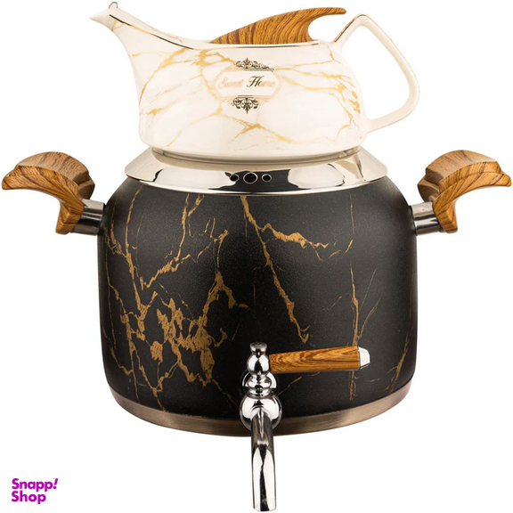 ست کتری قوری کروپ ست مدل رنگی ماربل طرح دسته چوبی کد 915