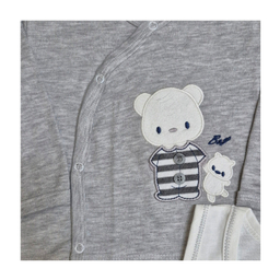 ست لباس نوزاد طرح خرس کد 135 رنگ طوسی مجموعه ۵ عددی