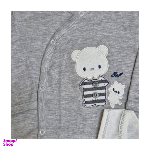 ست لباس نوزاد طرح خرس کد 135 رنگ طوسی مجموعه ۵ عددی