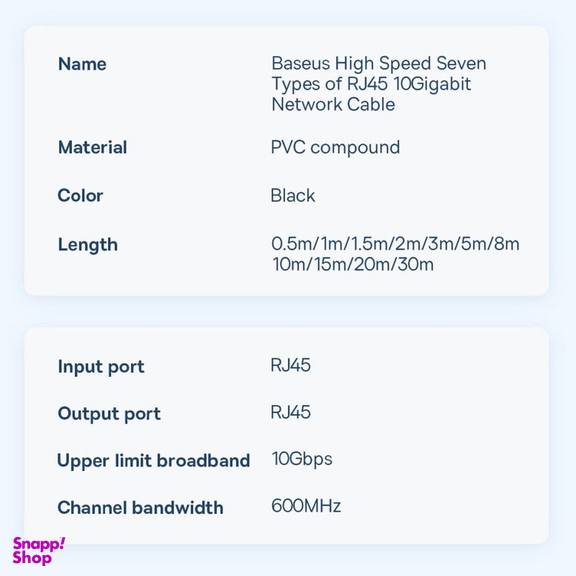 کابل شبکه Cat7 باسئوس مدل HIGH SPEED SEVEN TYPES 10GIGABIT