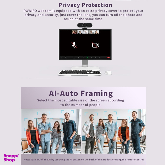 وب کم پاویفو مدل 4K AI Auto-Framing With Remote Control
