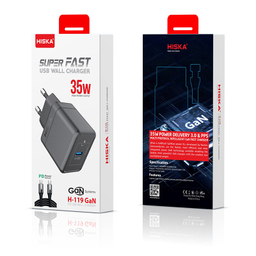 شارژر دیواری 35 وات هیسکا مدل H-119GAN به همراه کابل تبدیل USB-C