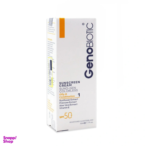 ضد آفتاب بی رنگ ژنوبایوتیک مدل Sunogen با SPF 50 مناسب پوست چرب و مختلط حجم 50 میلی لیتر