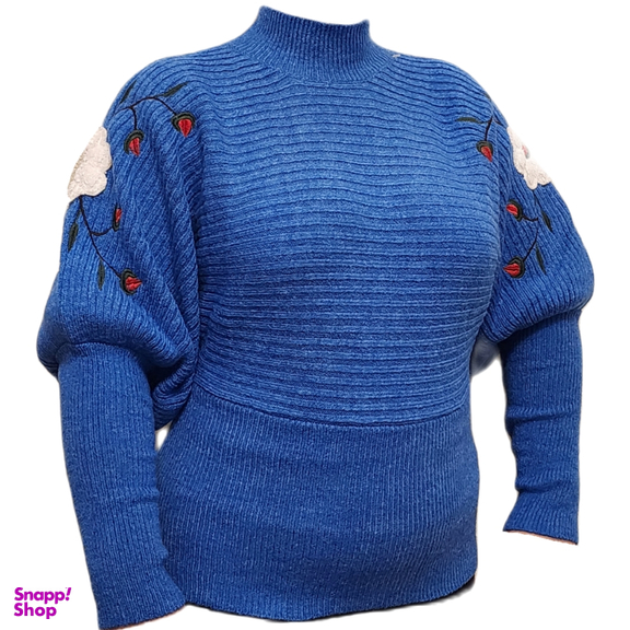 بلوز بافت گلدوزی آستین کیمونو For Angels مدل 22554 رنگ آبی