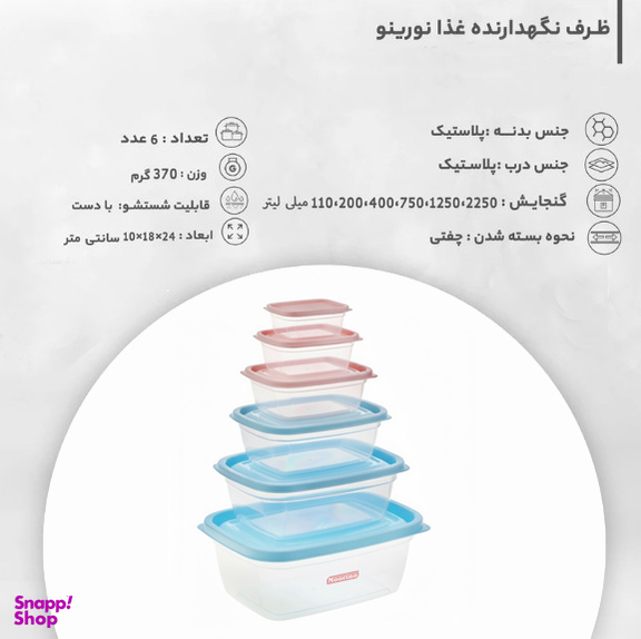 ظرف نگهدارنده نورینو مدل ونتو کد 001 مجموعه 6 عددی