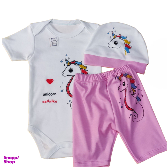 ست لباس نوزادی مدل اسب تک شاخ کد M66 مجموعه 3 عددی