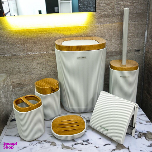 ست سرویس بهداشتی 6 پارچه کنتراست مدل روما شیار دار چوب