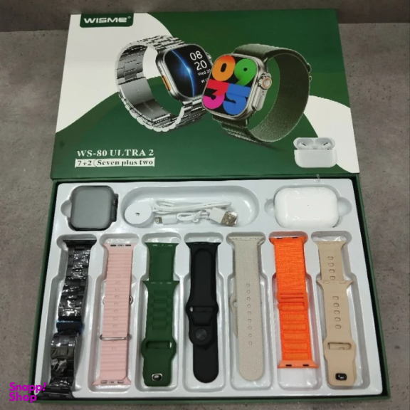 ست ساعت هوشمند و ایرفون بلوتوثی ویزمی مدل WS-80 Ultra2 مجموعه 10 عددی
